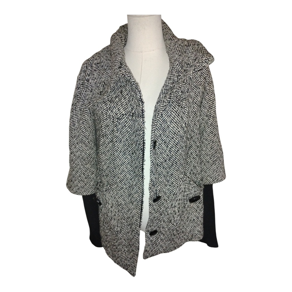 VXI Womens Herringbone Short Sleeve Button Front Coat Black White Small‎